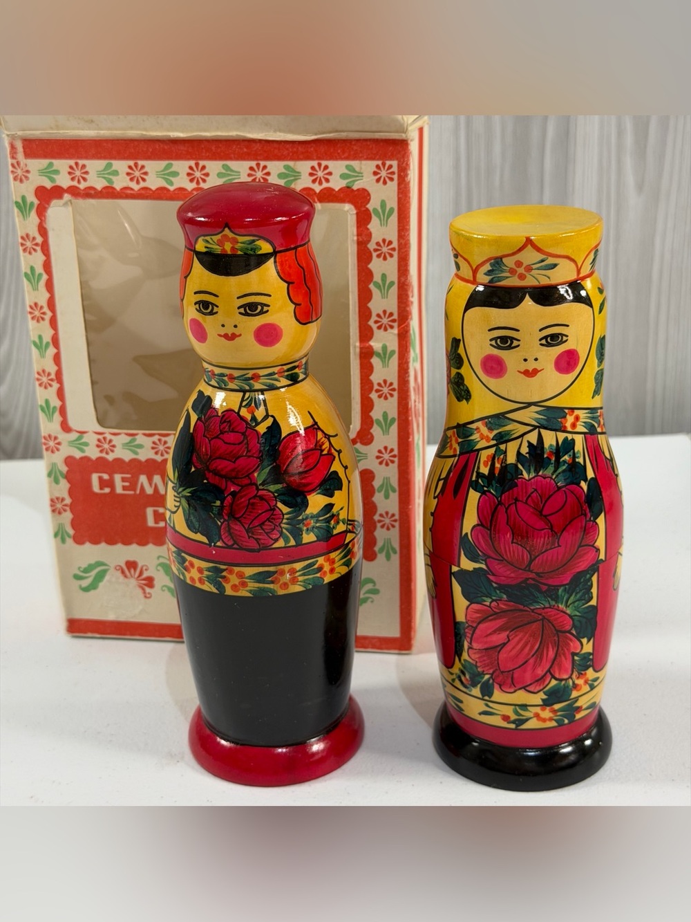 Semenov Bottle Holders Matryoshka Dolls Nesting Dolls USSR Vintage Male & Female